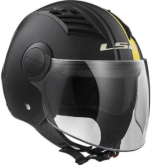 Moto Jet helmet OF562 Ls2 Airflow Long With Visor Long Metropolis Black Yellow Hy vision