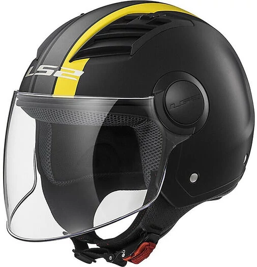 Moto Jet helmet OF562 Ls2 Airflow Long With Visor Long Metropolis Black Yellow Hy vision