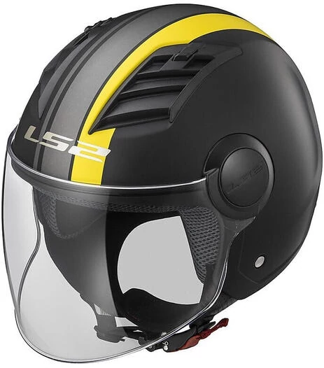 Moto Jet helmet OF562 Ls2 Airflow Long With Visor Long Metropolis Black Yellow Hy vision
