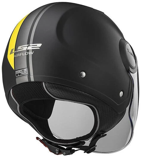 Moto Jet helmet OF562 Ls2 Airflow Long With Visor Long Metropolis Black Yellow Hy vision