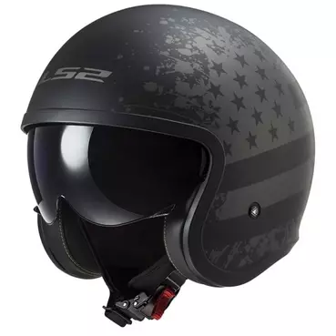 LS2 OF599 Spitfire II open face helmet Matt Black Flag