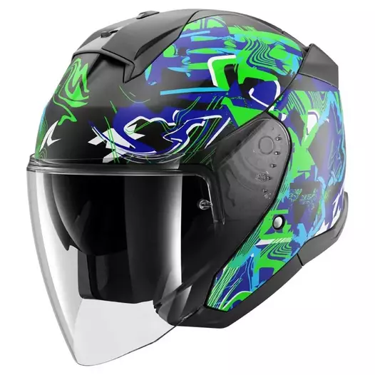 SHARK Skwal Jet Pranz open face helmet Black / Green / Blue