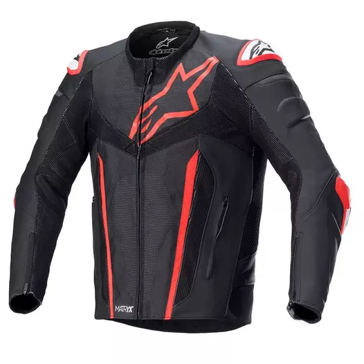 Alpinestars Fusion Leather мотокуртка Black Red Fluo Красный (размер: 50)