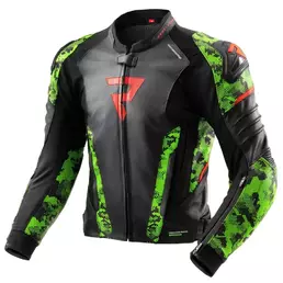 REBELHORN Veloce lederjacke Camo Black / Green / Fluor Red