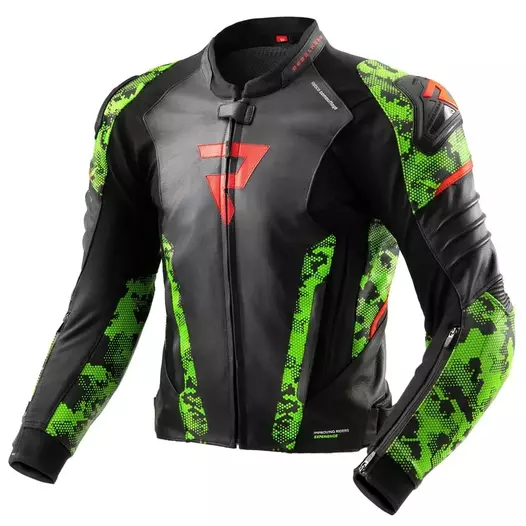 REBELHORN Veloce lederjacke Camo Black / Green / Fluor Red