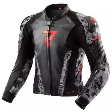 REBELHORN Veloce lederjacke Black / Grey / Fluor Red