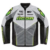 Icon Hooligan Ultrabolt Hi-Viz мотокуртка белая с зелеными вставками