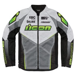 Icon Hooligan Ultrabolt Hi-Viz мотокуртка белая с зелеными вставками