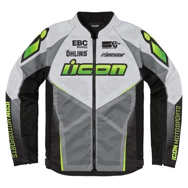 Icon Hooligan Ultrabolt Hi-Viz мотокуртка белая с зелеными вставками
