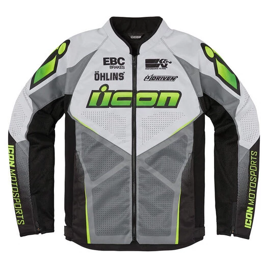 Icon Hooligan Ultrabolt Hi-Viz мотокуртка белая с зелеными вставками