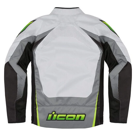 Icon Hooligan Ultrabolt Hi-Viz мотокуртка белая с зелеными вставками